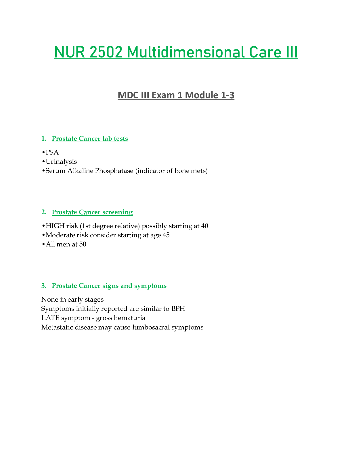 NUR 2502 / NUR2502 Multidimensional Care III  Exam 1 Updated / MDC 3 - Rasmussen